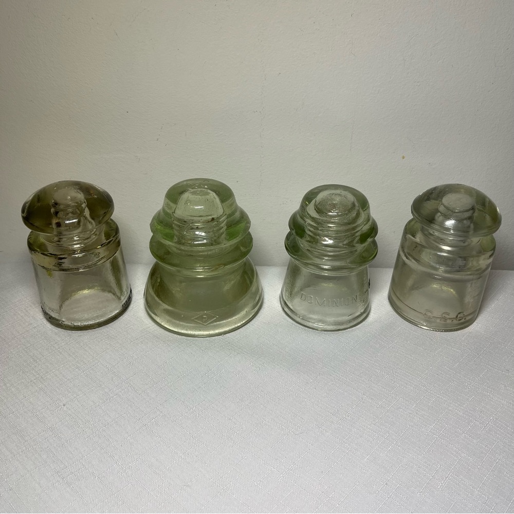 Vintage Glass telephone Insulators Set. Clear Glass. Unique Decor